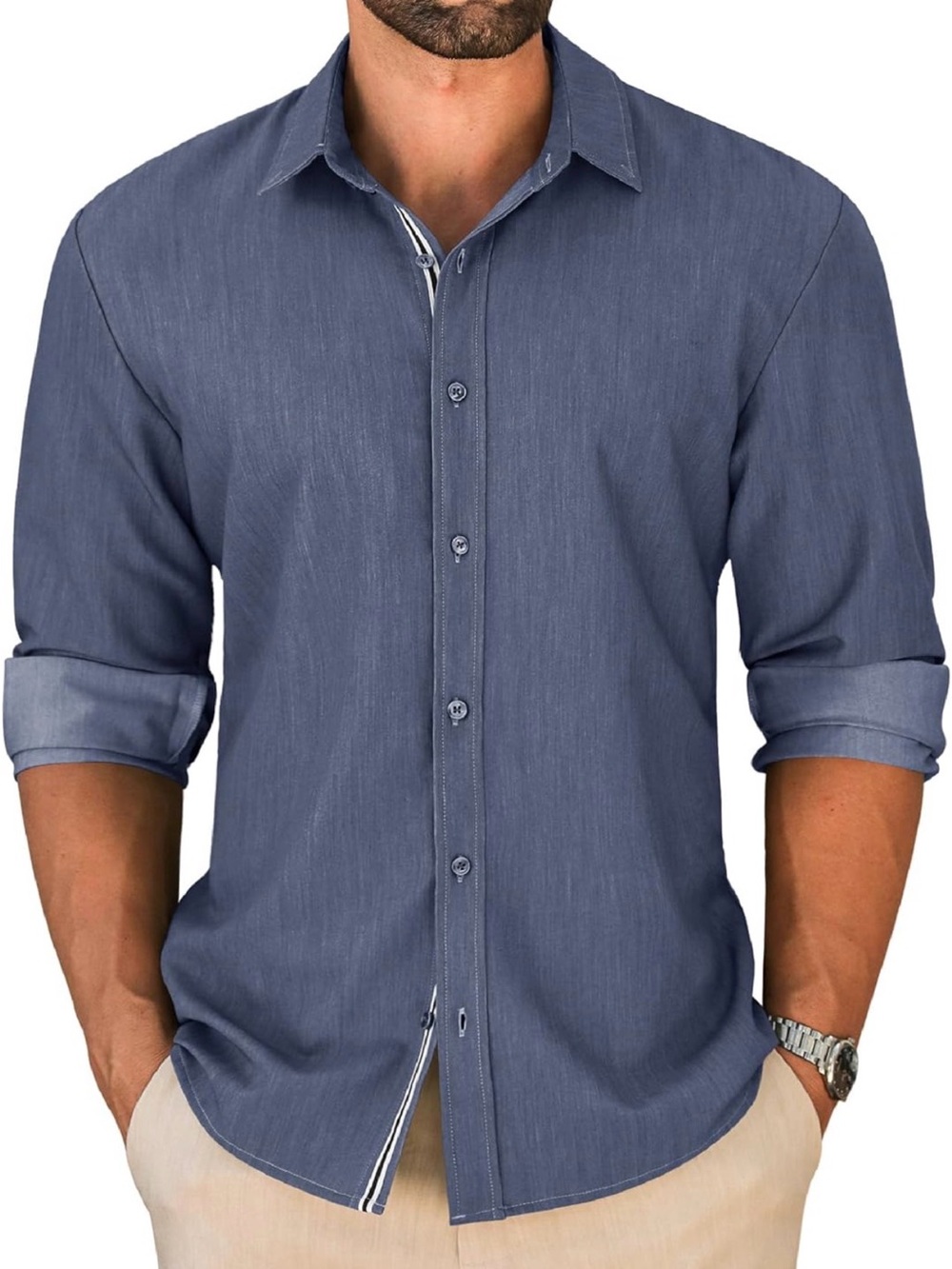 Men's Classic Long-Sleeve Button-Down Shirt in Navy Blue NWT Size Small